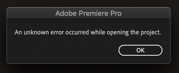 An unknown error occurred while opening the project
